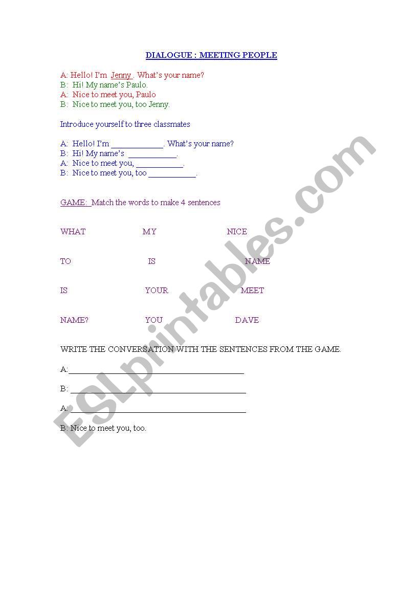 MEETING PEOPLE worksheet