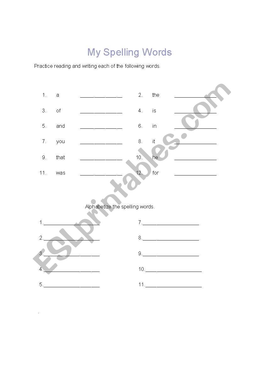  spelling worksheet