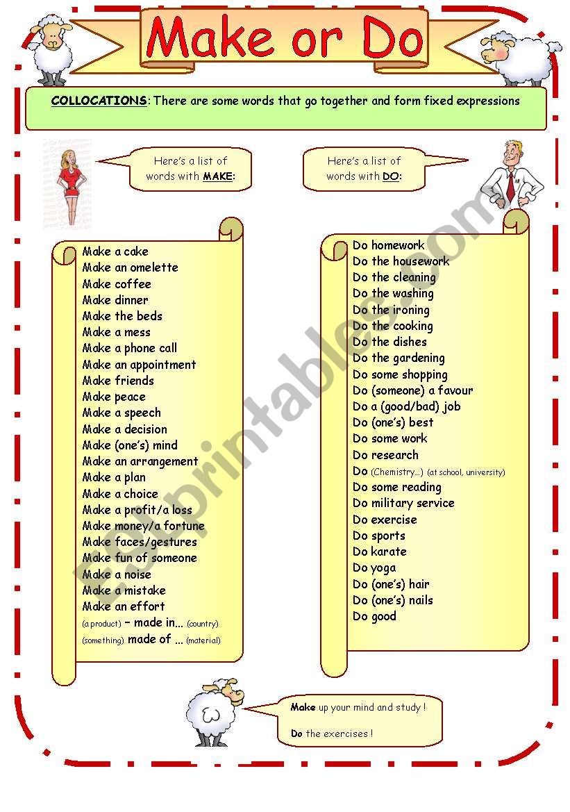 Collocations: MAKE or DO worksheet