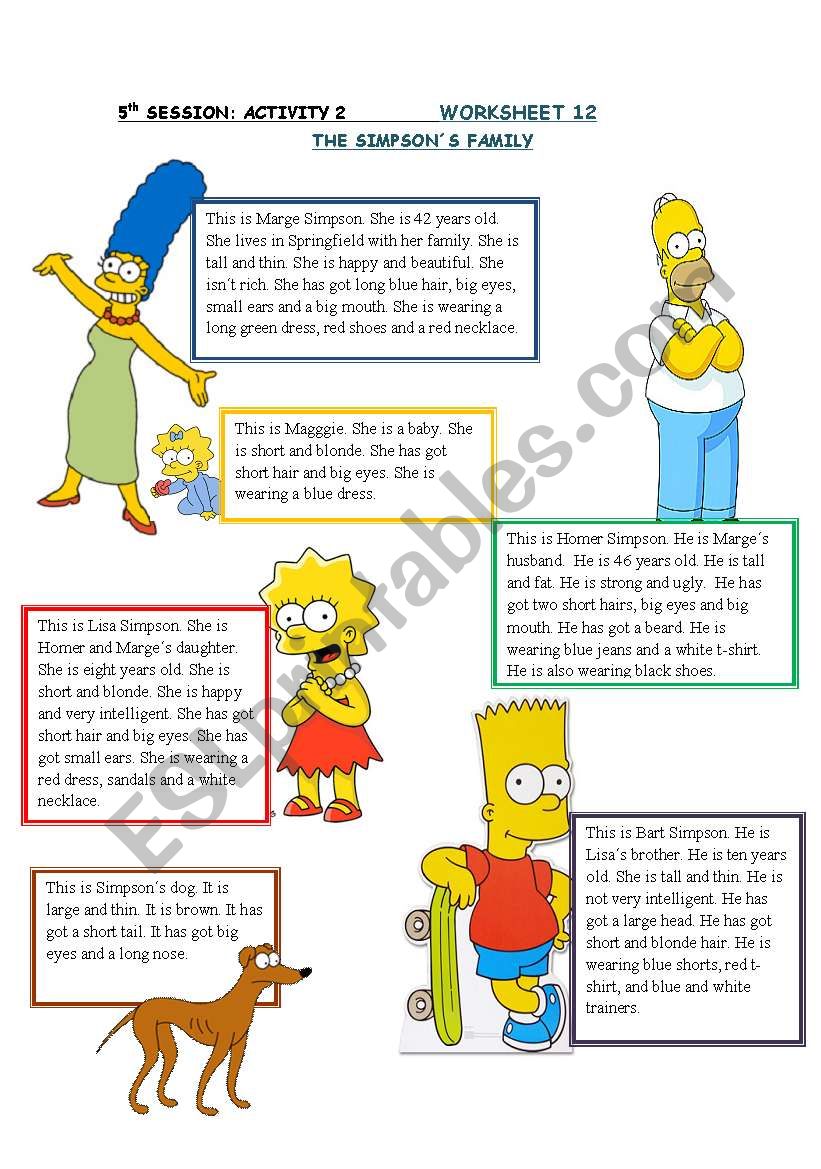 simpsons family  worksheet