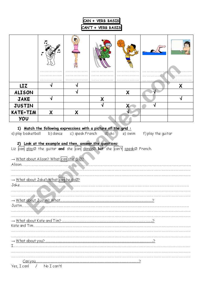 CAN / CANT worksheet