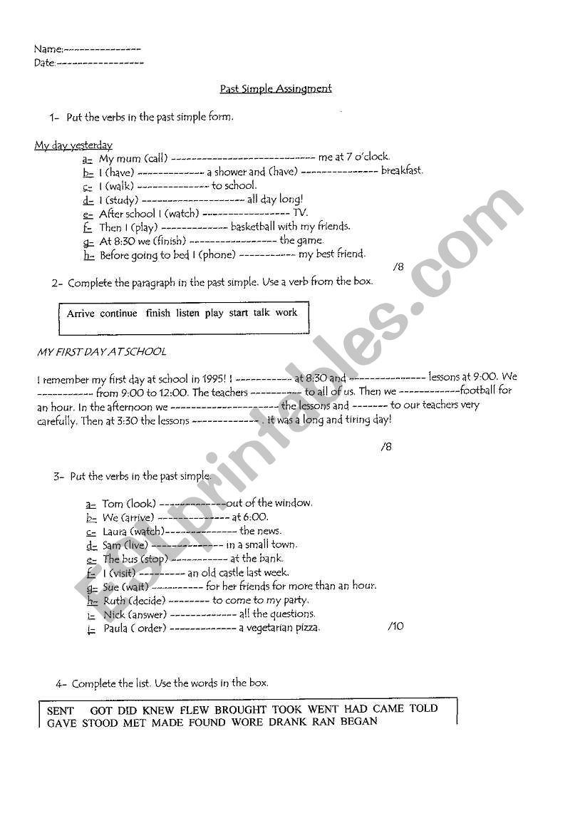 simple past worksheet