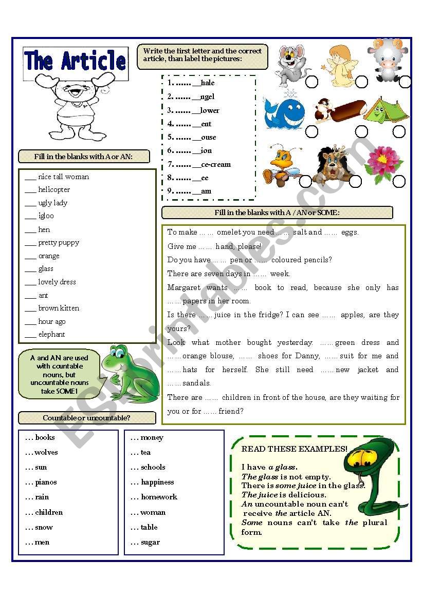 THE ARTICLE worksheet