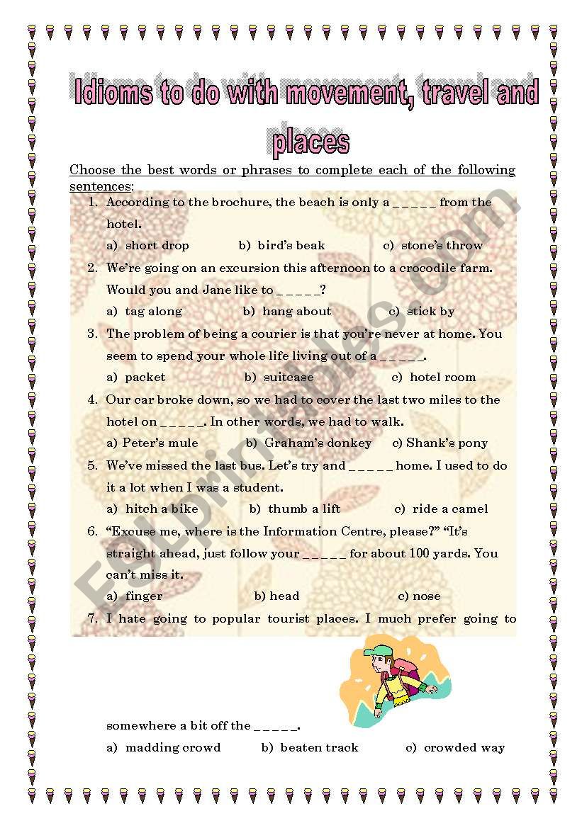 Idioms to do with travelling worksheet