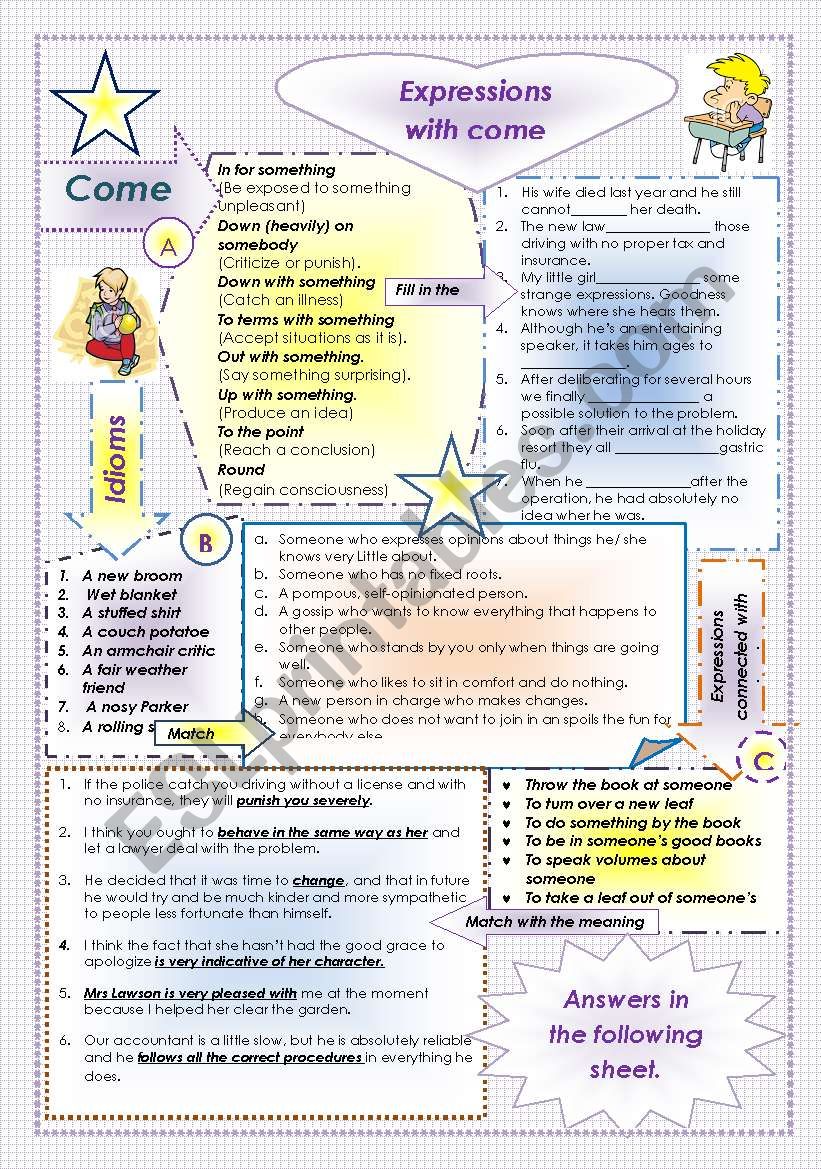 Idiomatic expressions worksheet