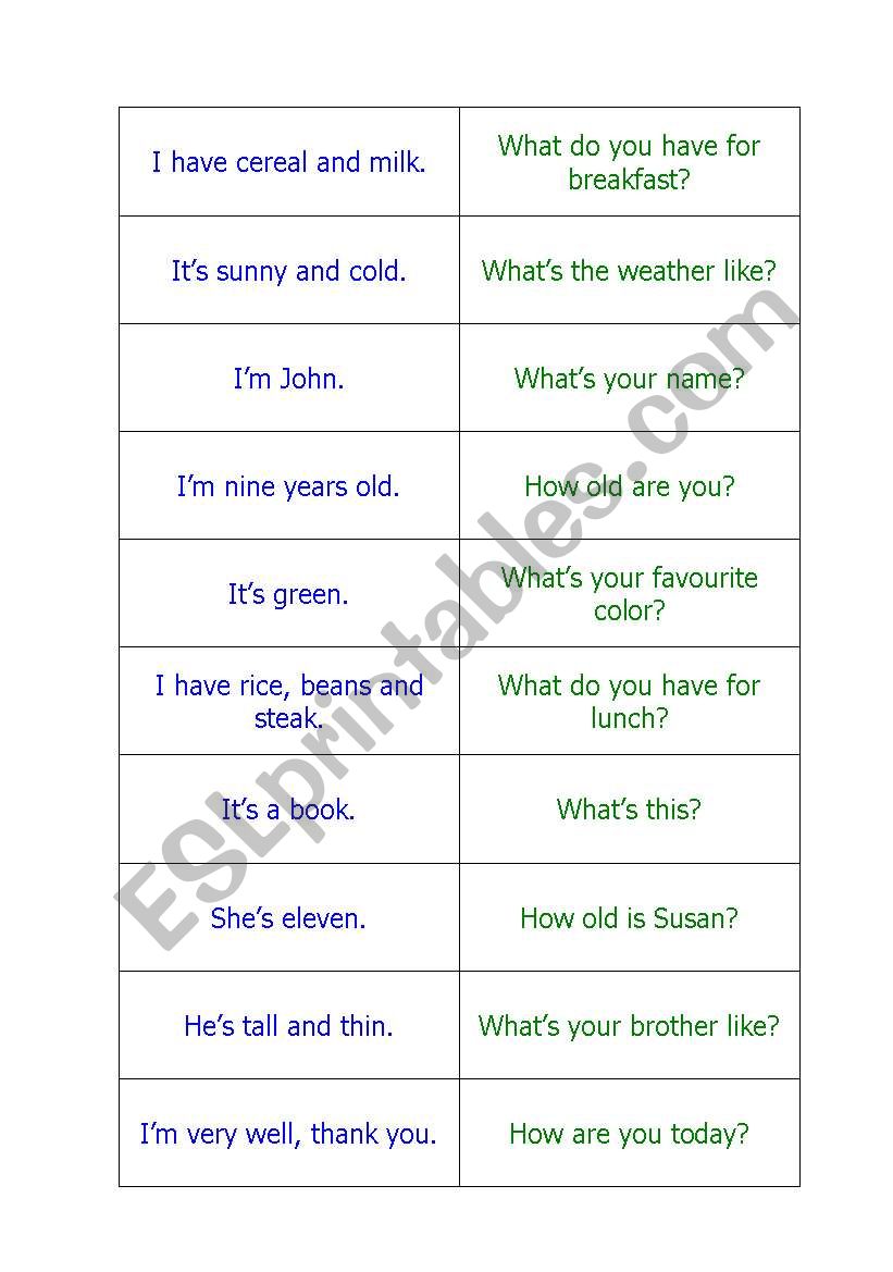 Answer and question - matching game