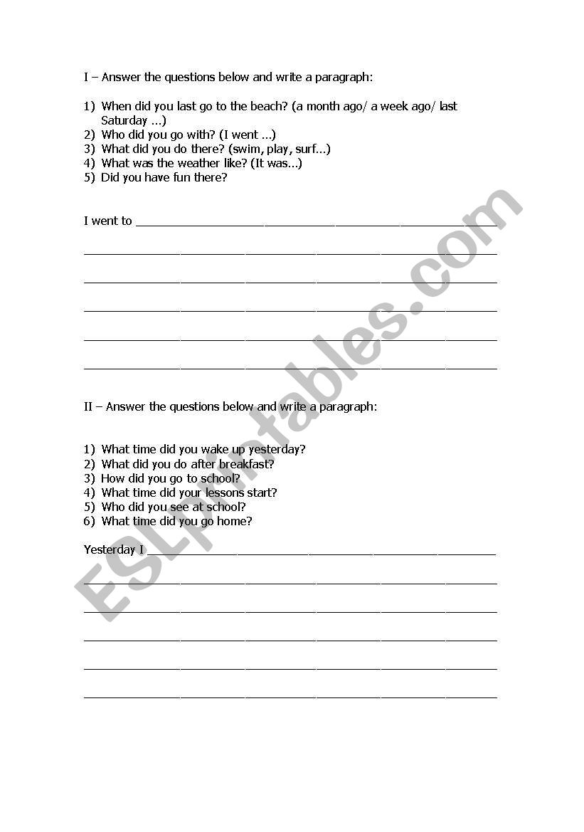 Writing exercise worksheet