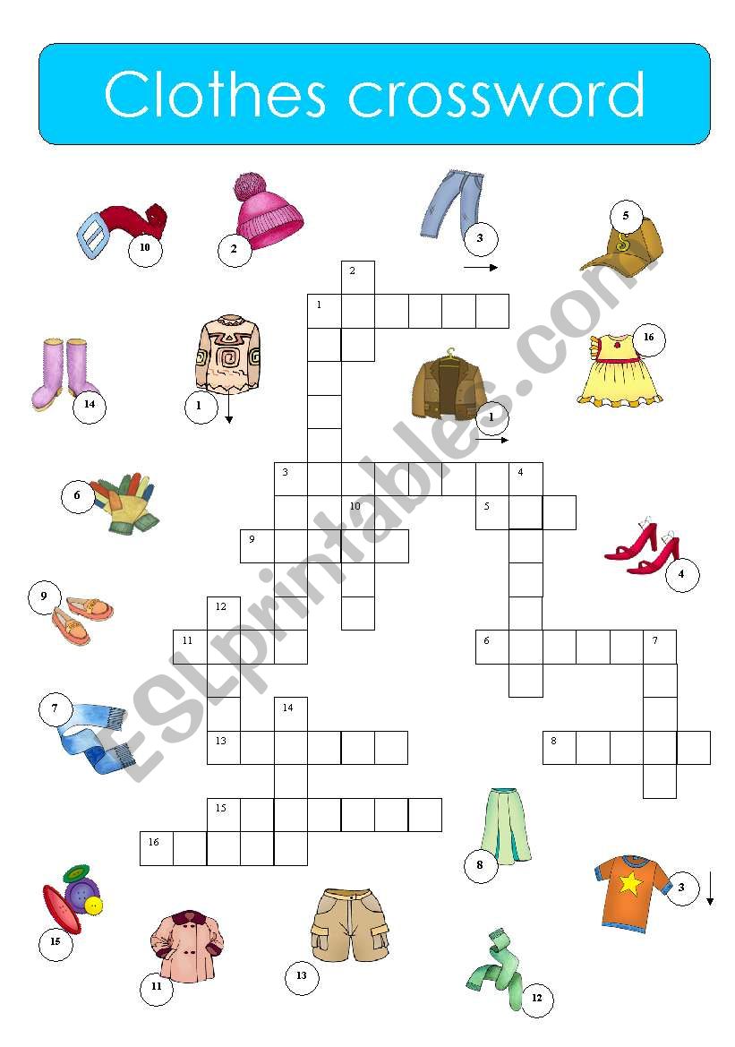 Clothes crossword worksheet