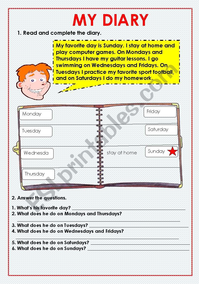 My diary ( present simple ) worksheet