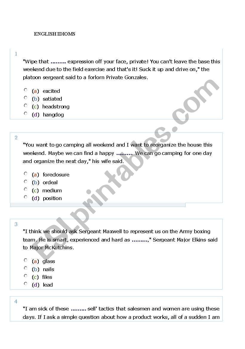 English Idioms worksheet