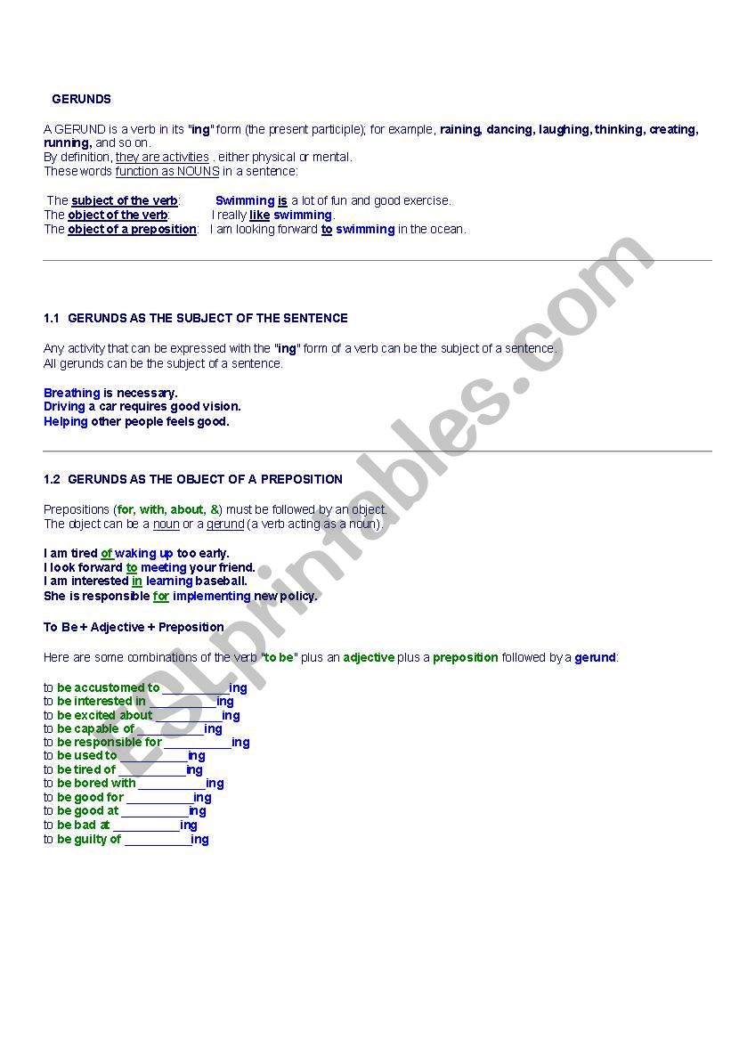 Gerunds - xplanation and examples