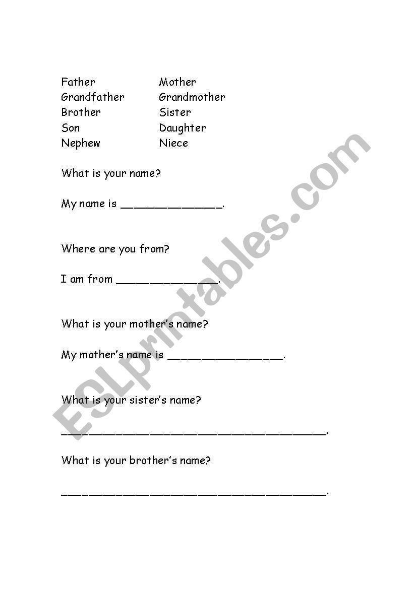 Family worksheet