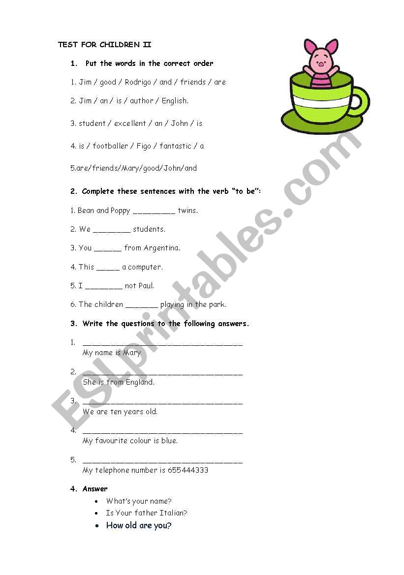 TEST FOR CHILDREN II worksheet