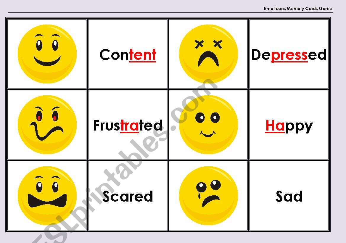 Emoticons Memory Cards Game worksheet