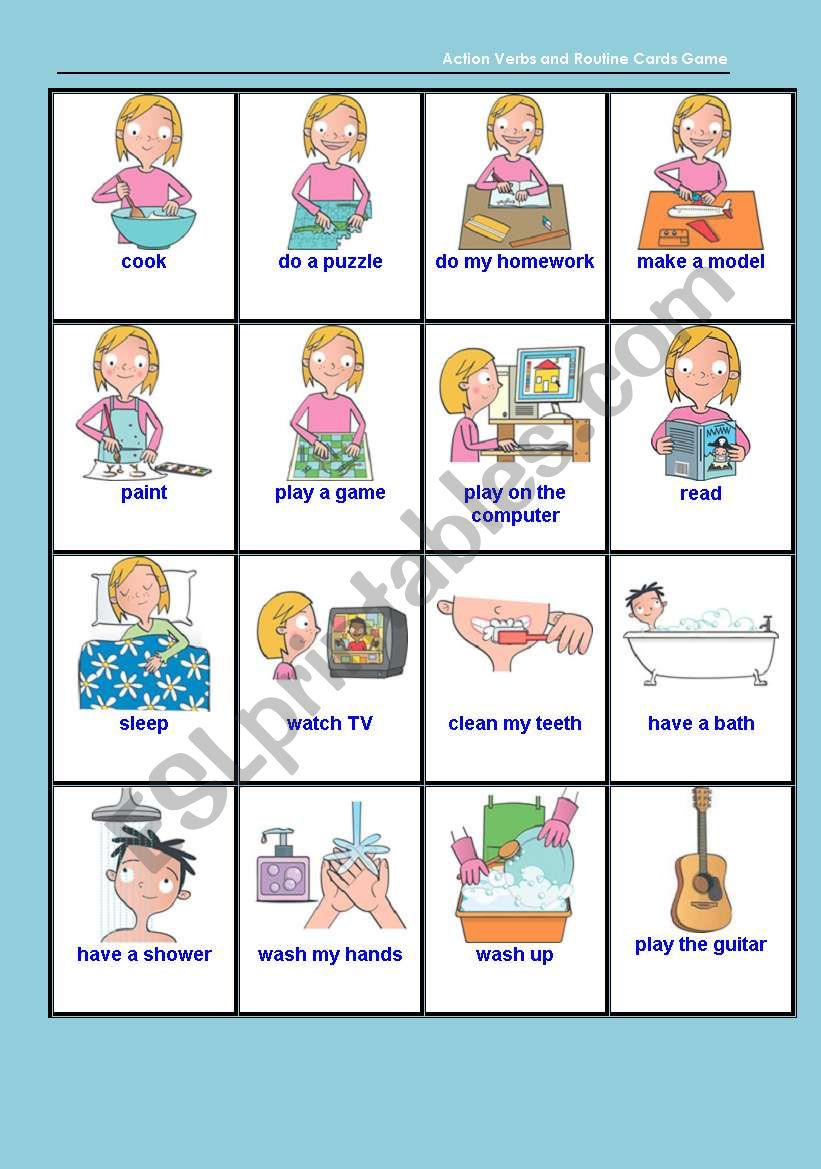 Action Verbs and Routine Cards Game