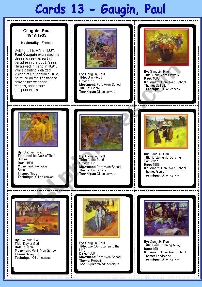 Cards 13 - Gauguin, Paul worksheet