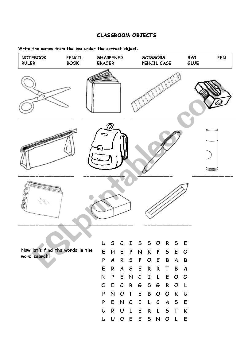 School objects worksheet