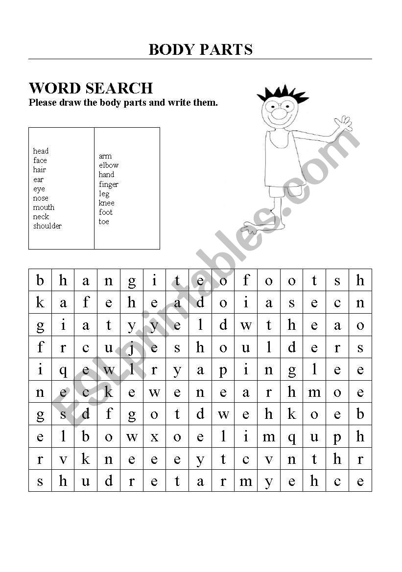 Body Parts Wordsearch worksheet