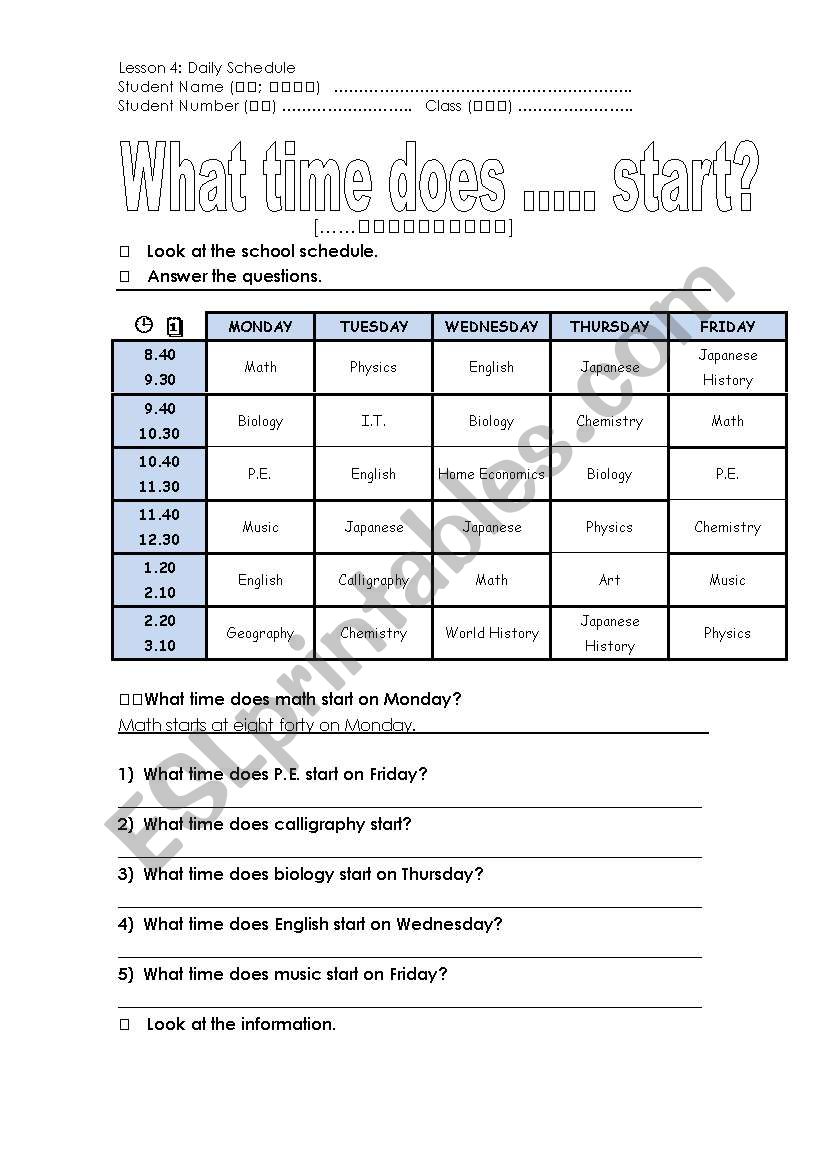 What time does it start? - School Timetable