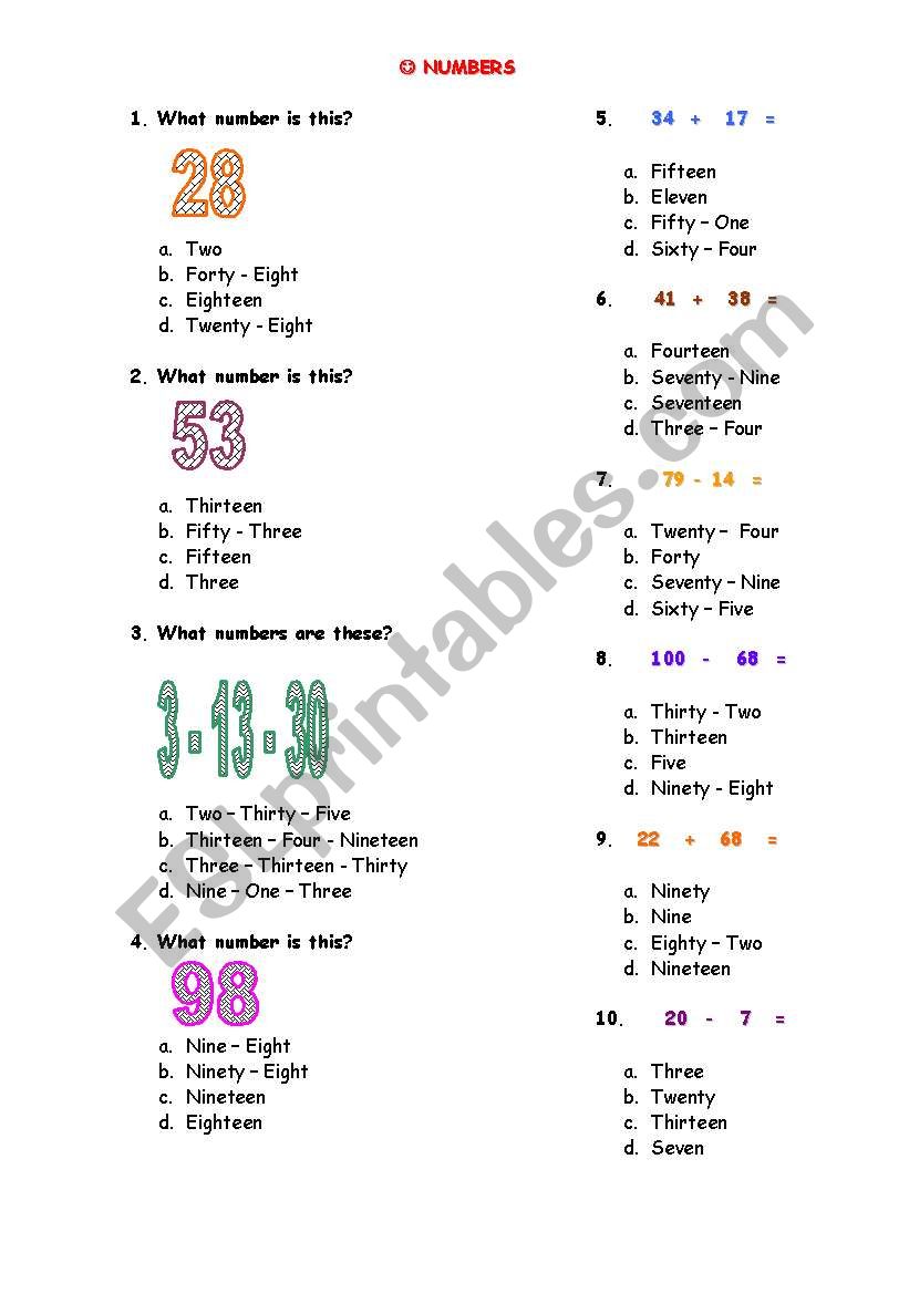 Numbers worksheet