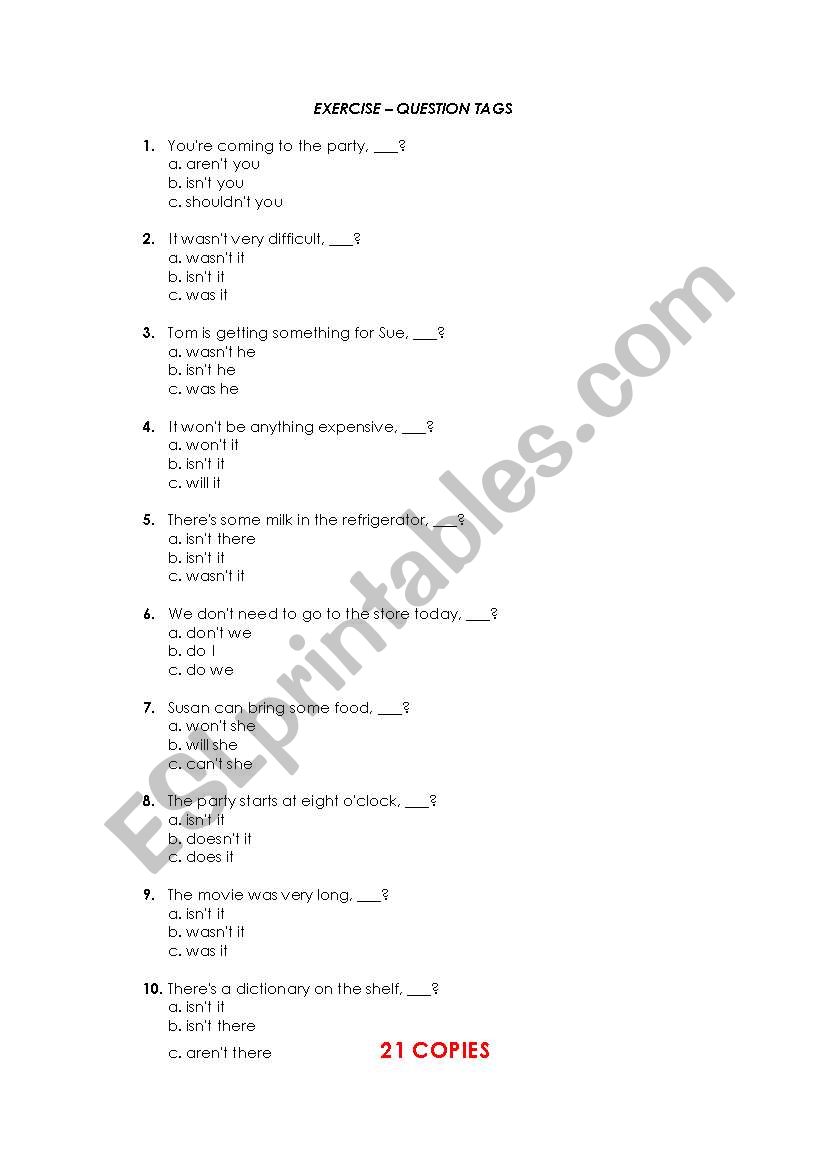 Tag Questions worksheet