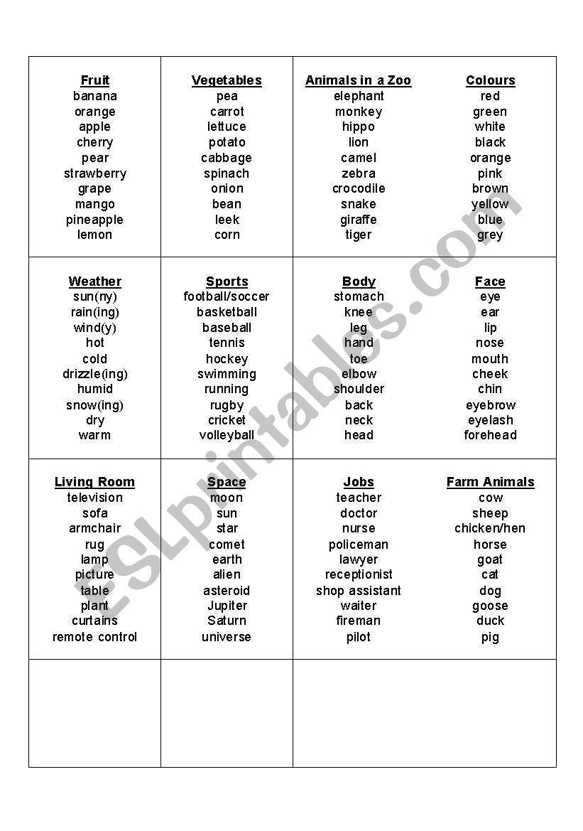Shout It Out! Vocabulary Game worksheet