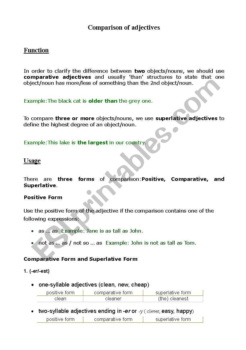 comparison of adjective worksheet