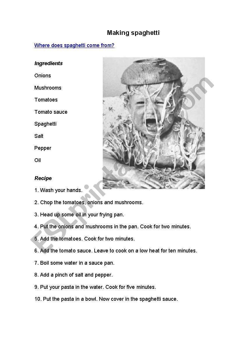 Making Spaghetti worksheet