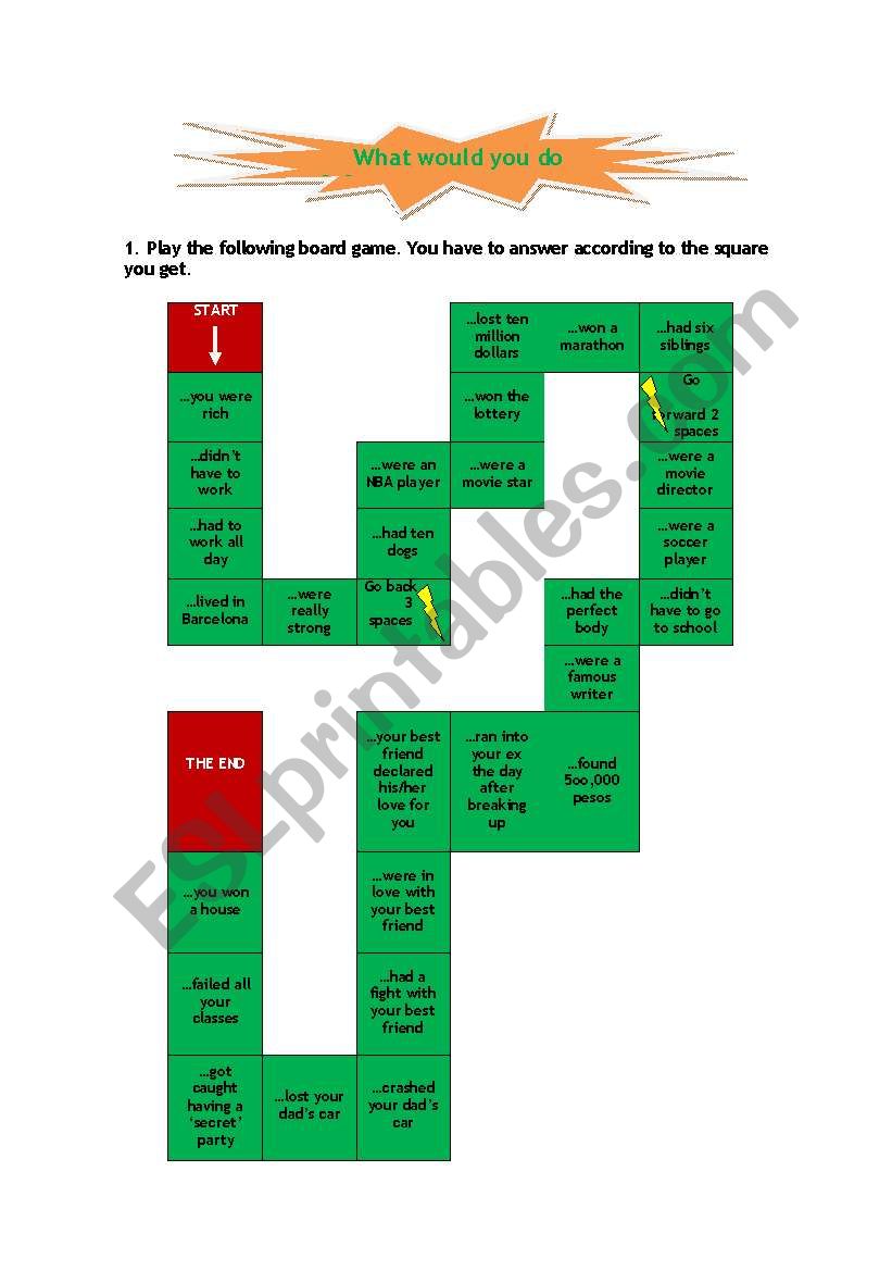 Second conditional board game worksheet