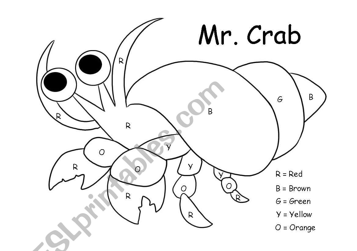 Color Mr. Crab by Letter worksheet