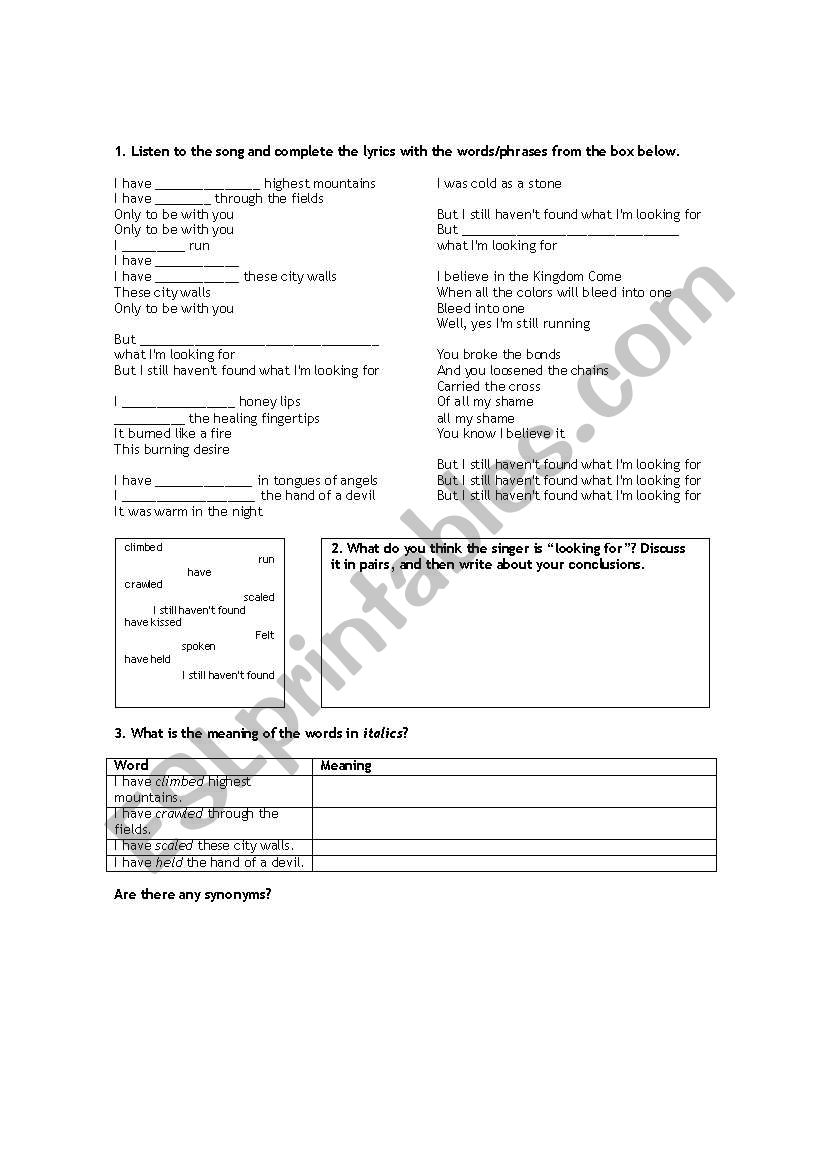 English Worksheets I Still Haven T Found What I M Looking For English Worksheets I Still Haven T Found What I M Looking For