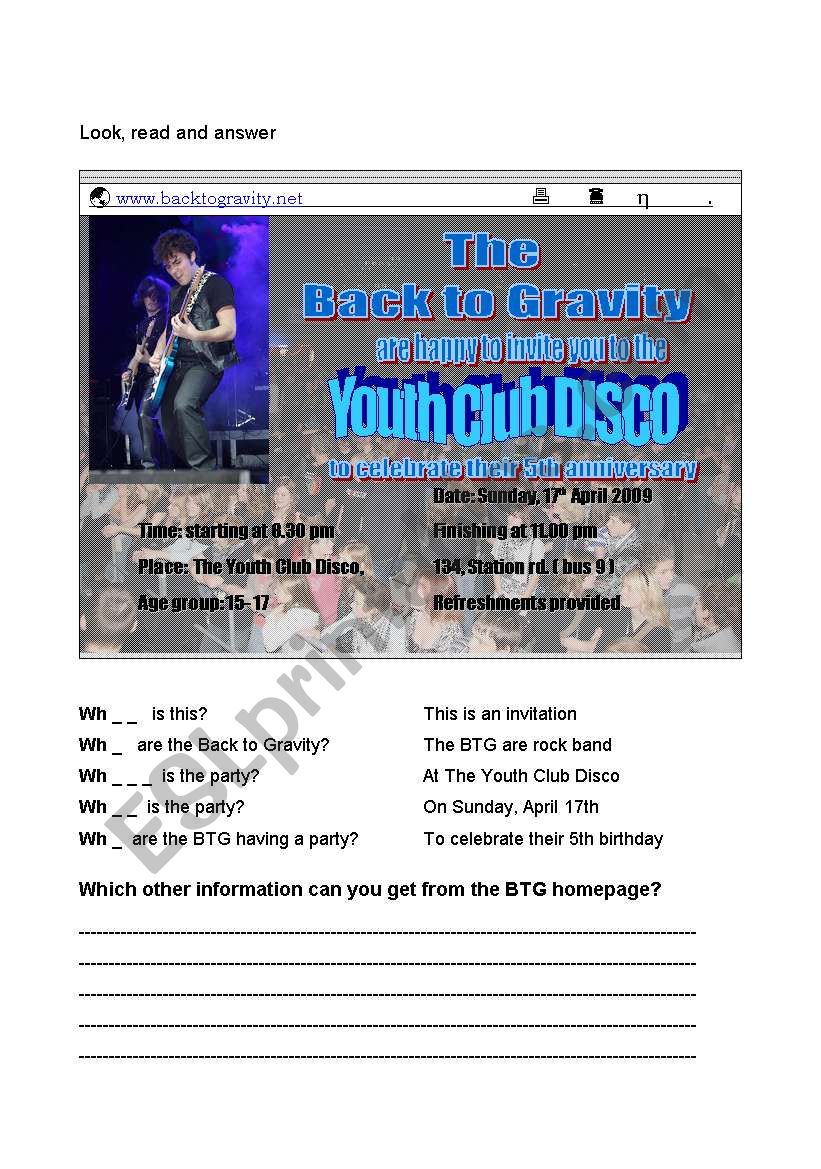 wh questions / invitation to a party