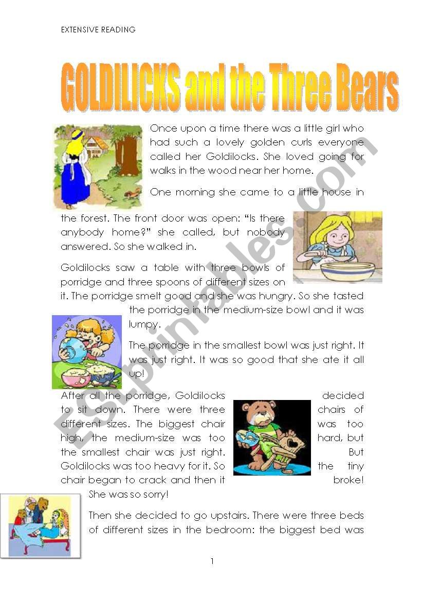 Goldilocks  worksheet