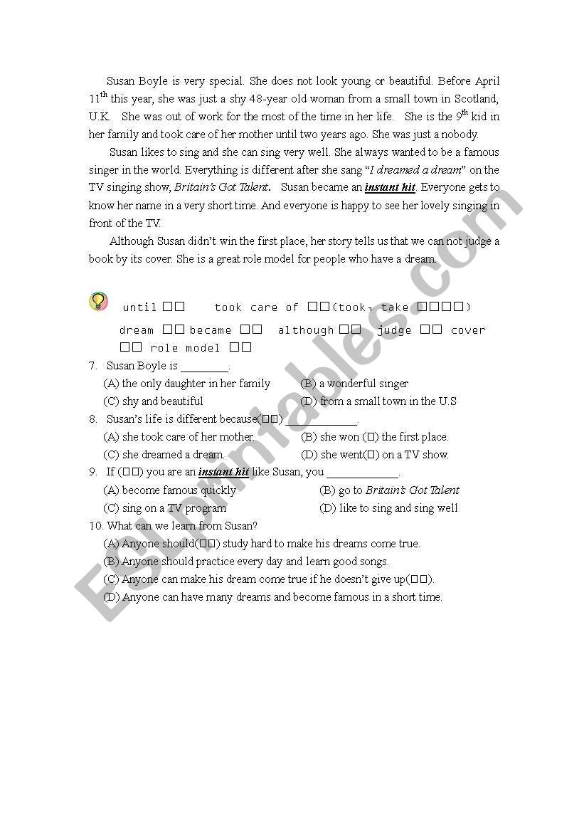 Susan Boyle worksheet