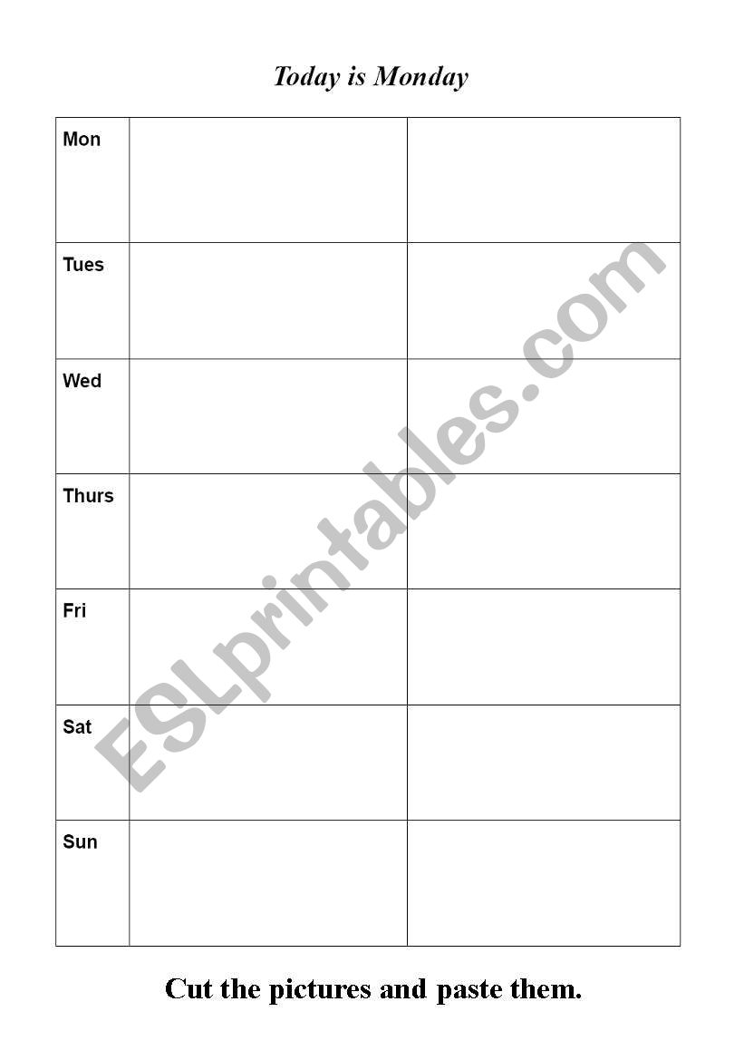 Today is Monday cut and paste worksheet
