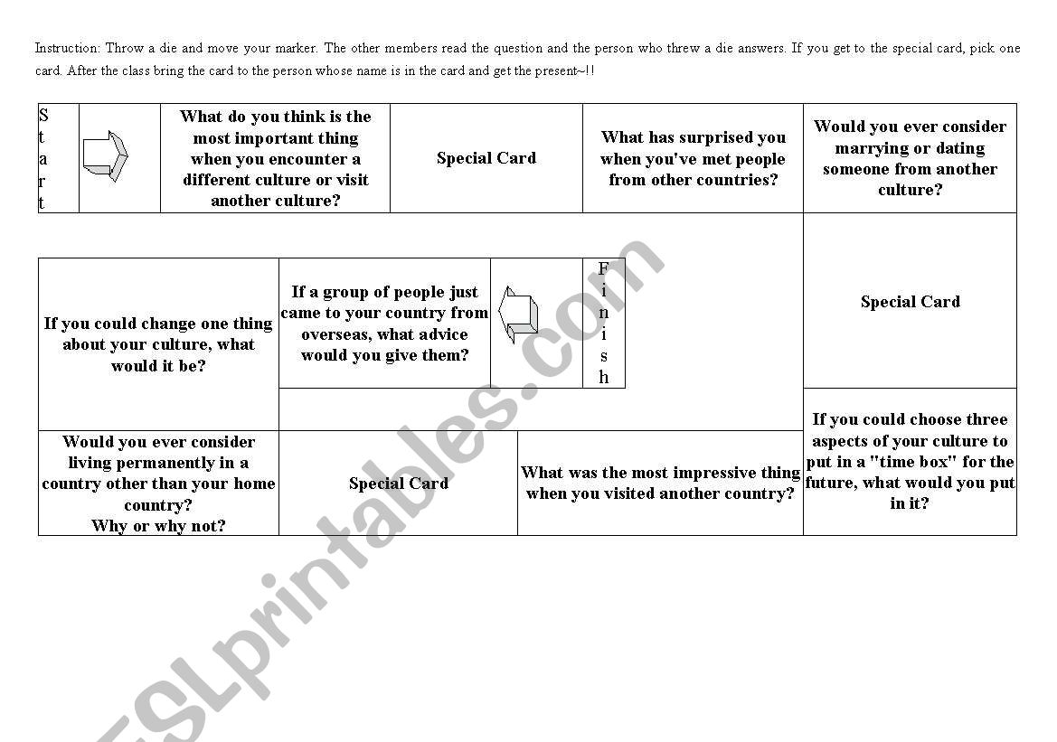 culture board game worksheet