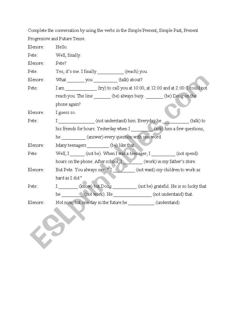 quiz on tenses worksheet