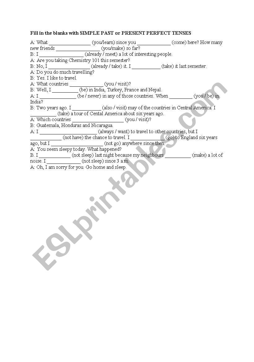 quiz on simple past and present perfect