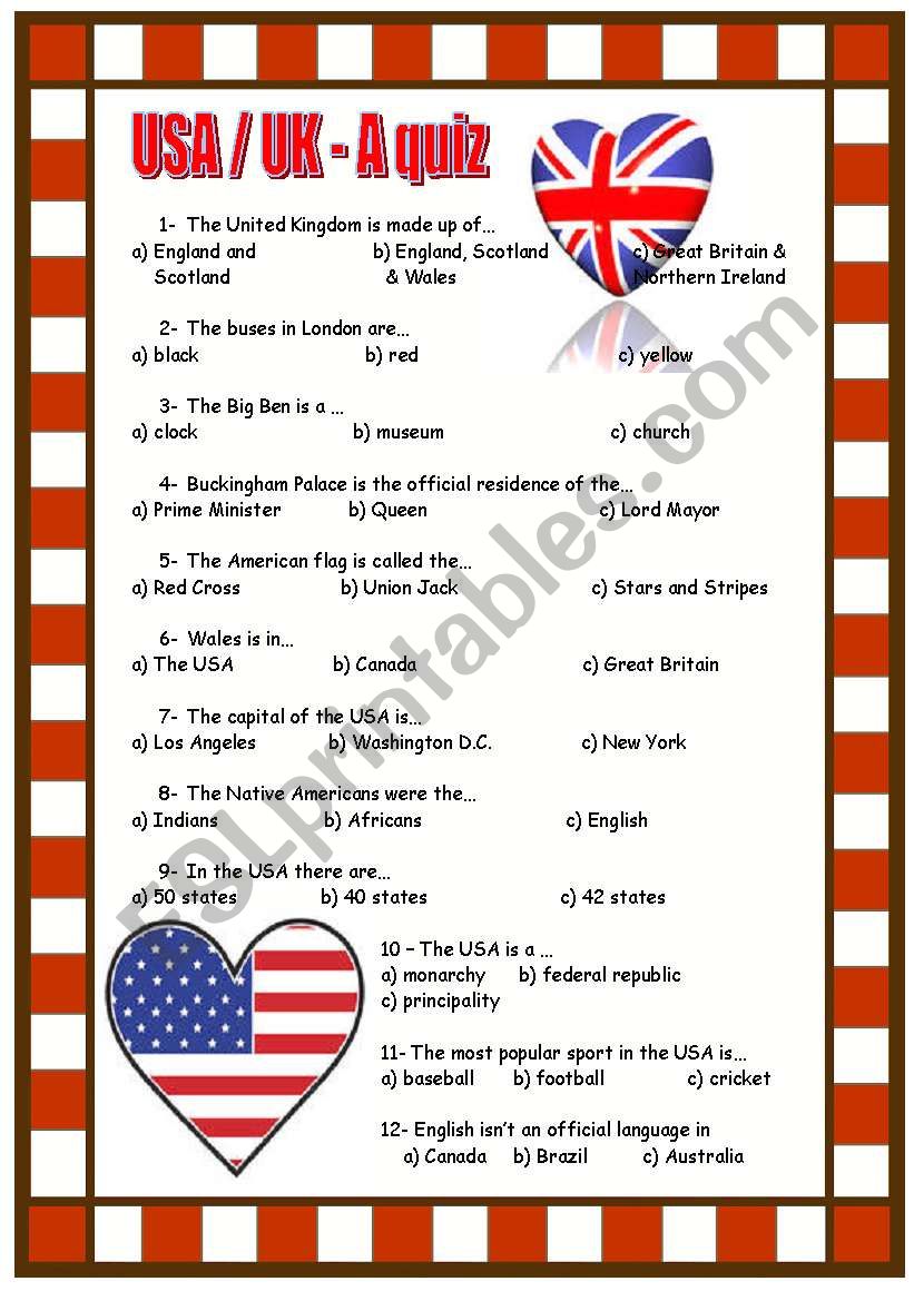 USA / UK quiz worksheet