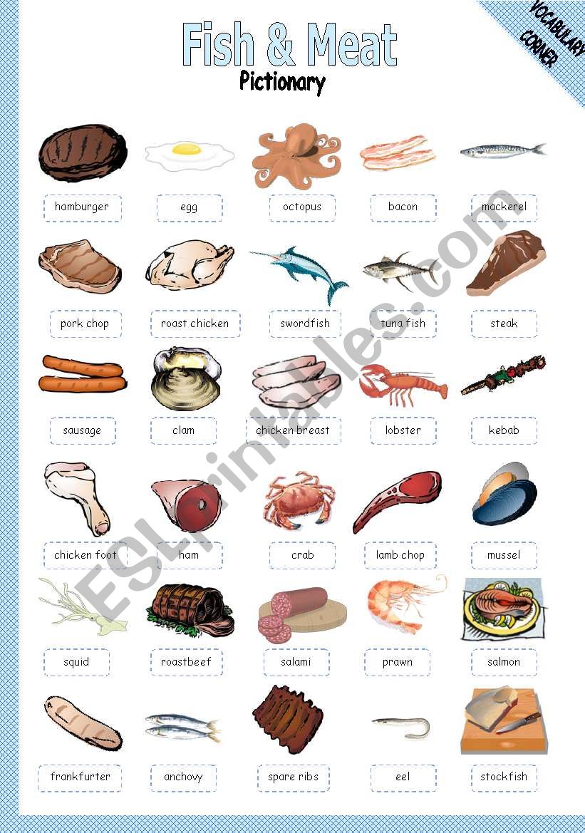 FISH & MEAT - PICTIONARY worksheet