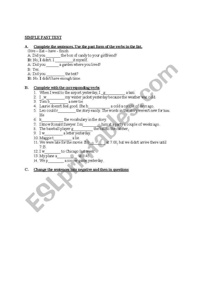 Simple Past worksheet