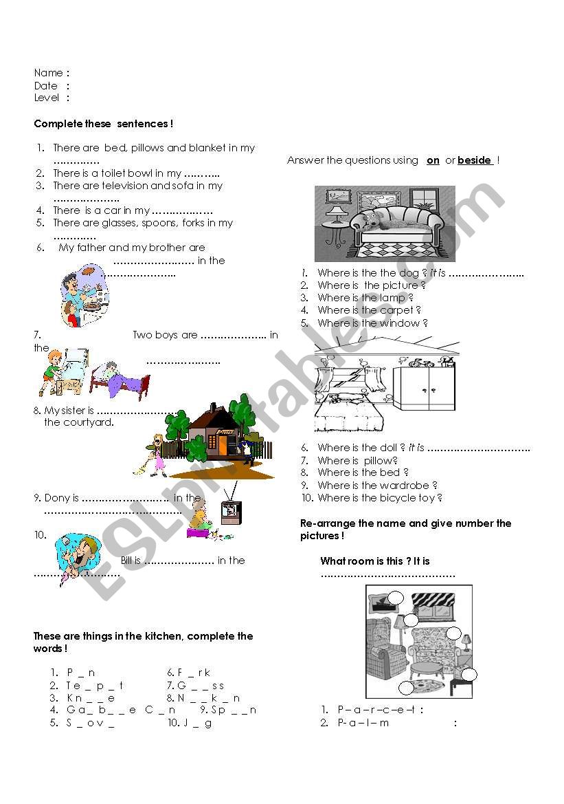 things in the house worksheet