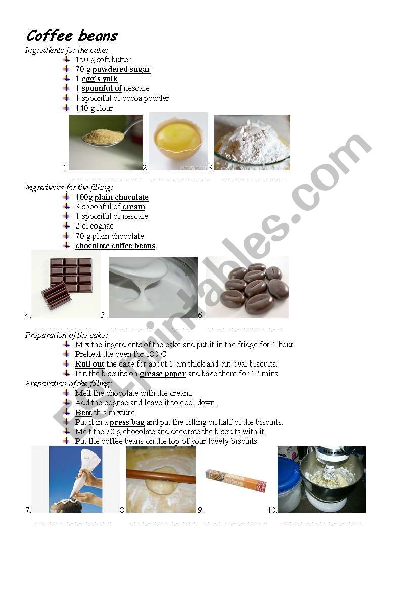 coffee beans recipe worksheet