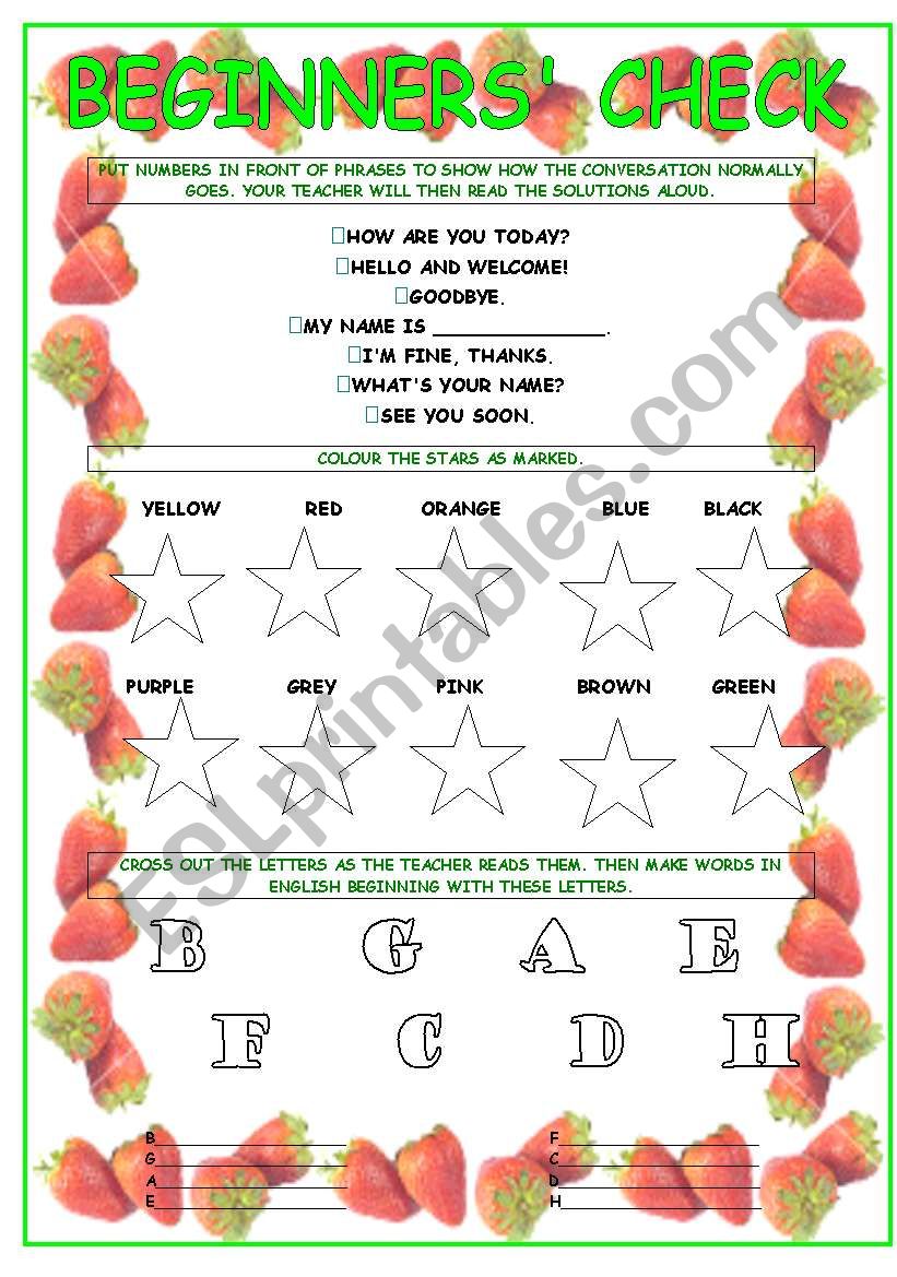 BEGINNERS´ CHECK worksheet