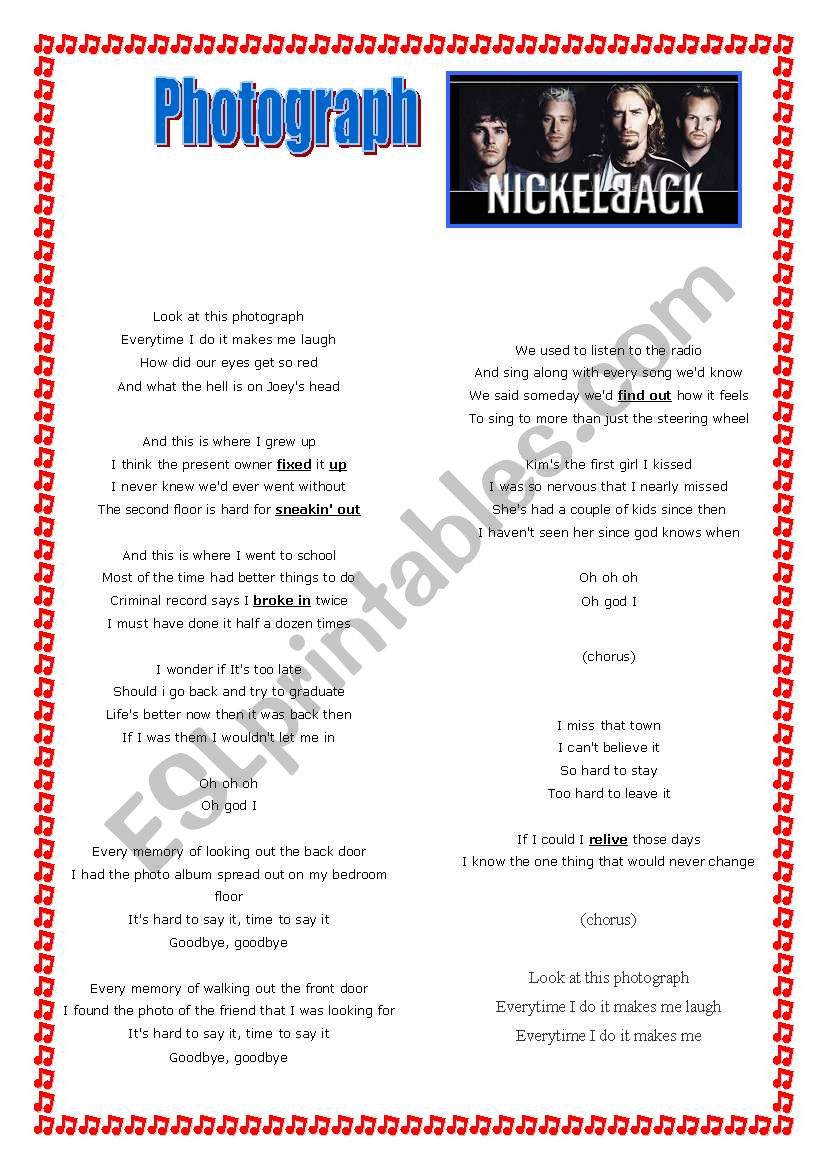 Photograph - Nickelback worksheet