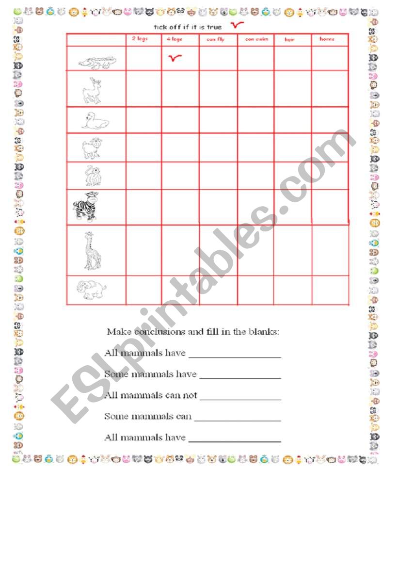 tick off worksheet