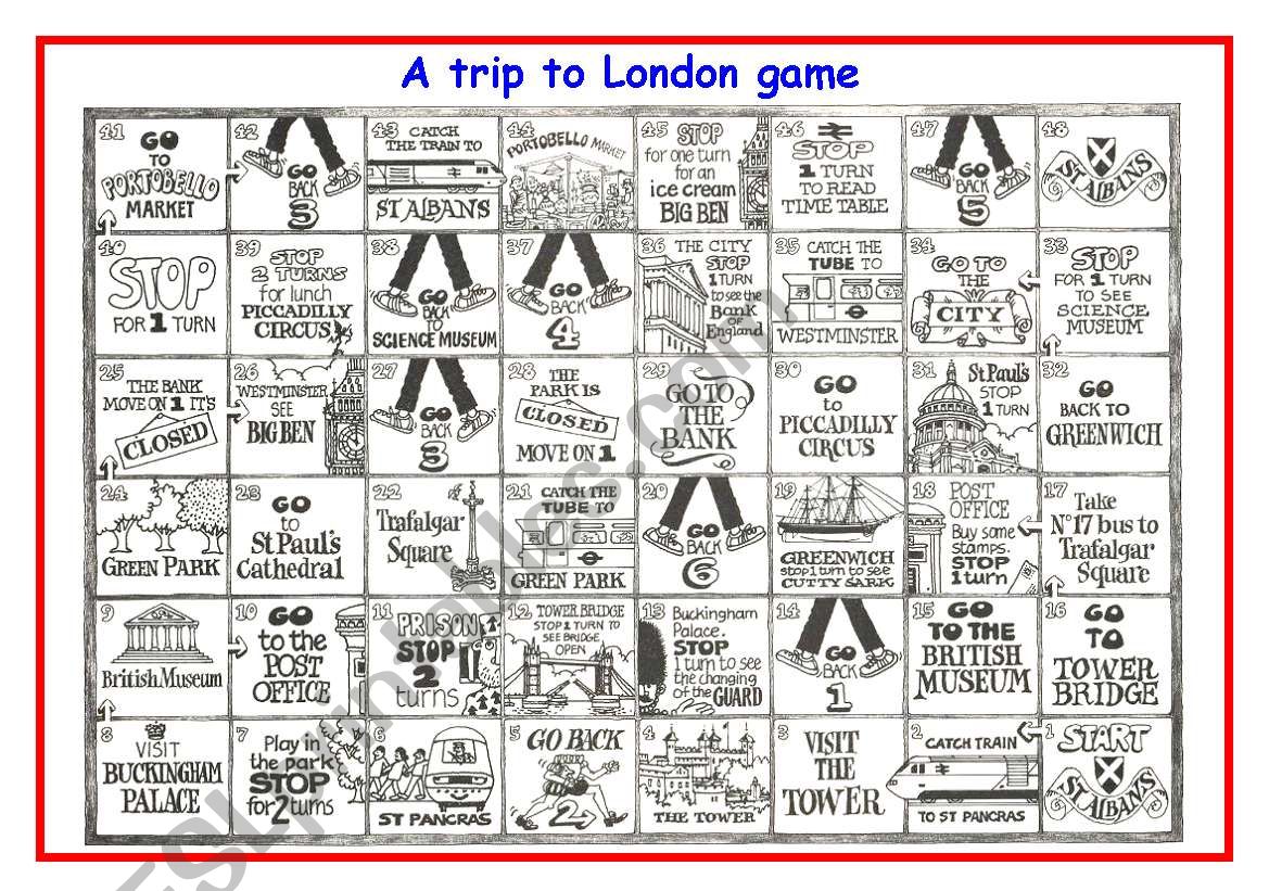 A trip to London game worksheet