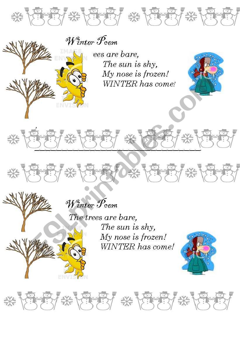 Winter mini poem worksheet