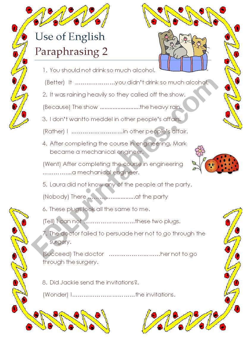 Use of English paraphrasing and word formation