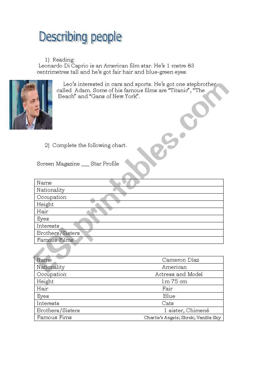 Describing people worksheet